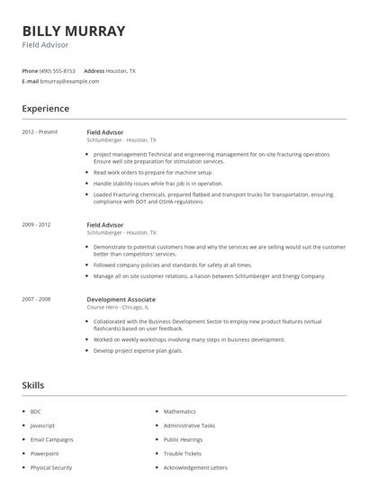 Field Advisor Resume