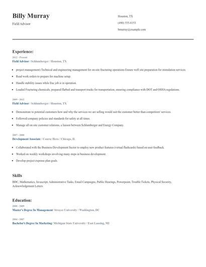 Field Advisor Resume