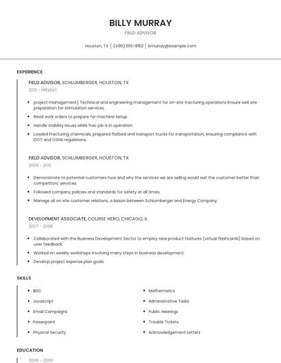 Field Advisor Resume