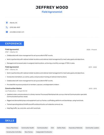 Field Agronomist Resume