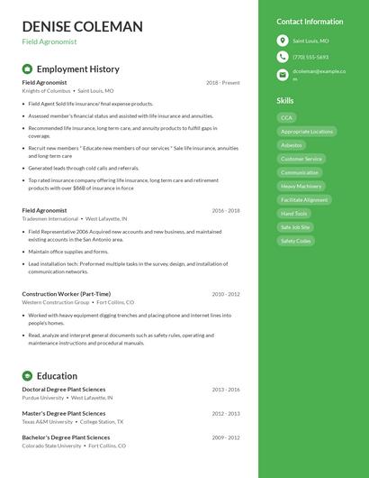 Field Agronomist Resume