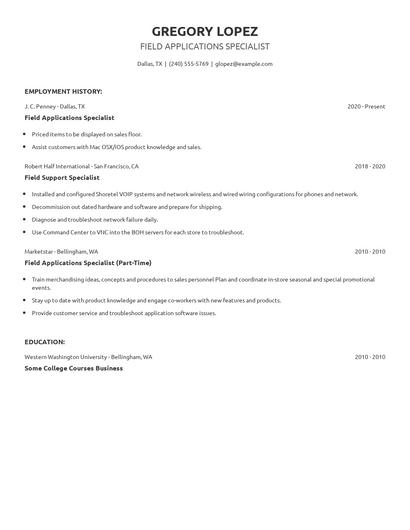 Field Applications Specialist Resume