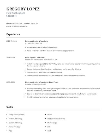 Field Applications Specialist Resume