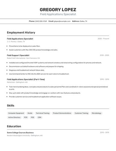 Field Applications Specialist Resume
