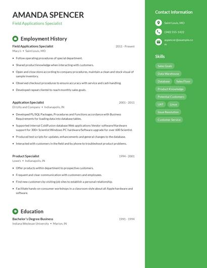 Field Applications Specialist Resume