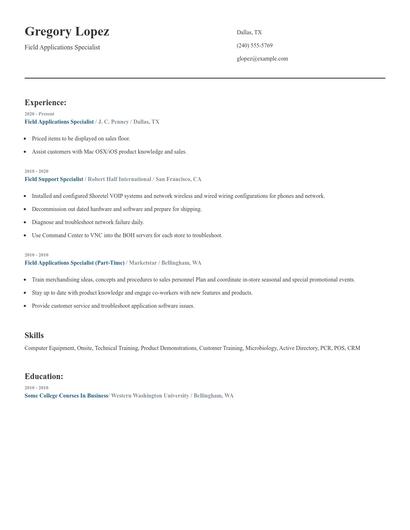 Field Applications Specialist Resume