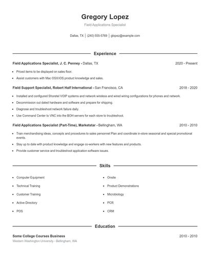 Field Applications Specialist Resume