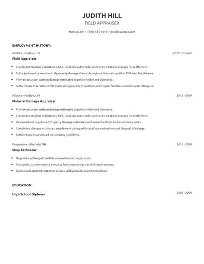 Field Appraiser Resume