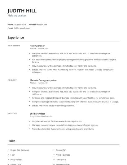 Field Appraiser Resume