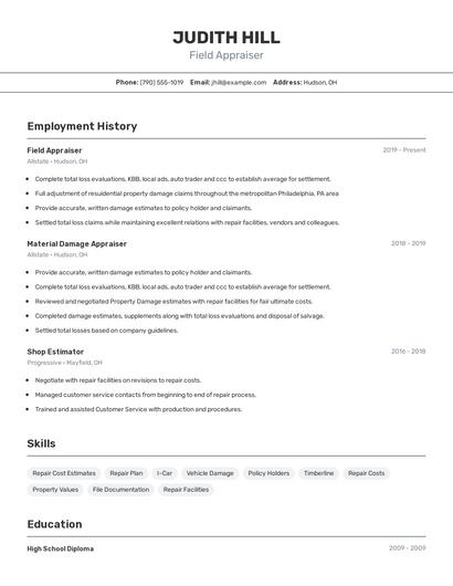 Field Appraiser Resume