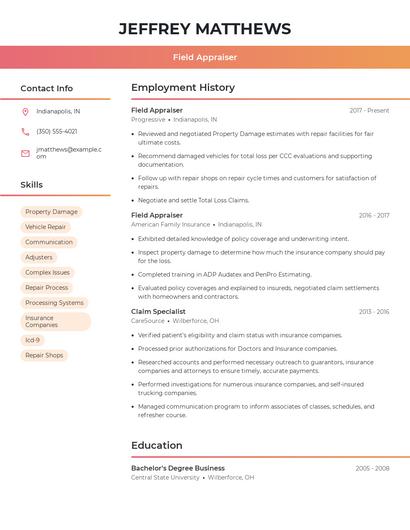 Field Appraiser Resume