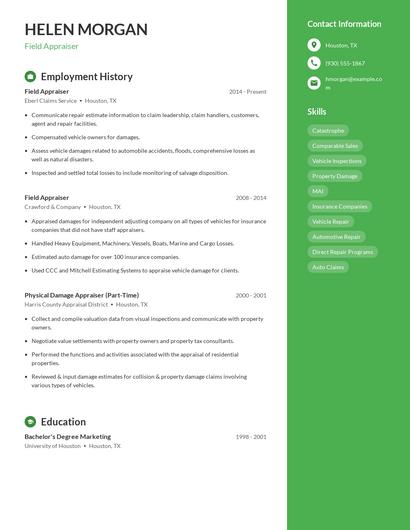 Field Appraiser Resume