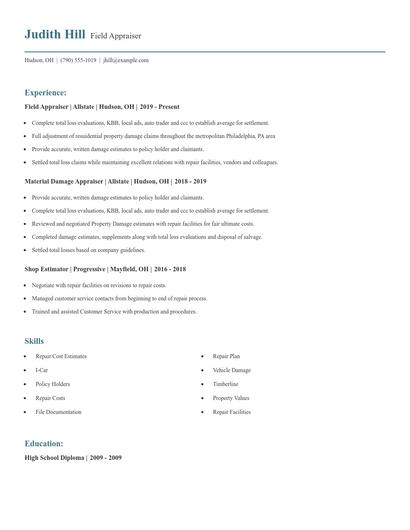 Field Appraiser Resume
