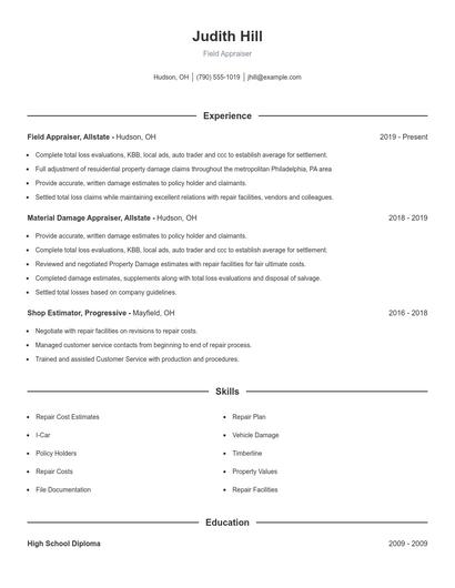 Field Appraiser Resume