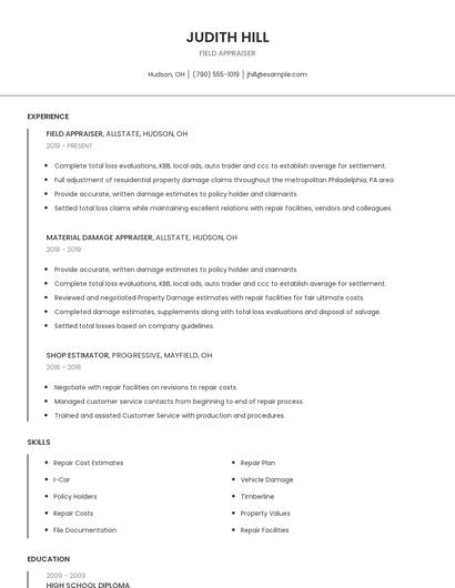 Field Appraiser Resume