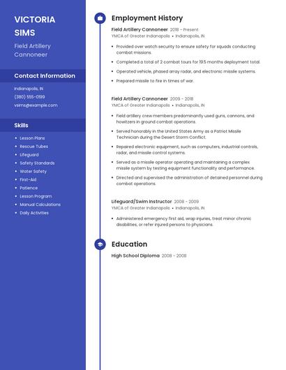 Field Artillery Cannoneer Resume