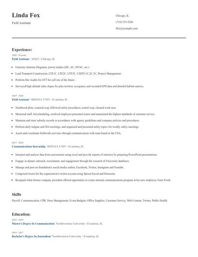 Field Assistant Resume