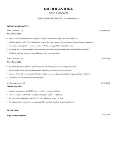 Field Associate Resume