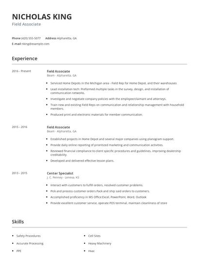 Field Associate Resume