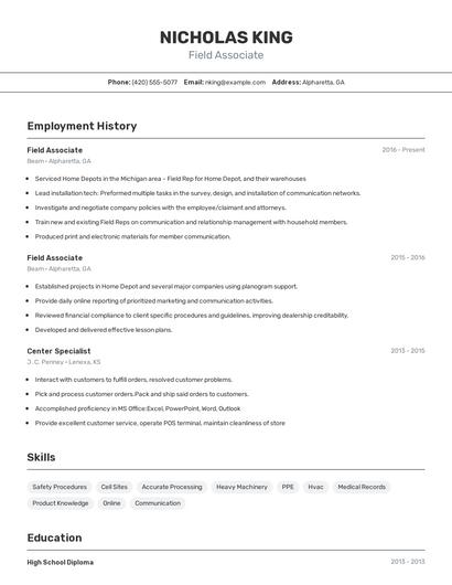Field Associate Resume