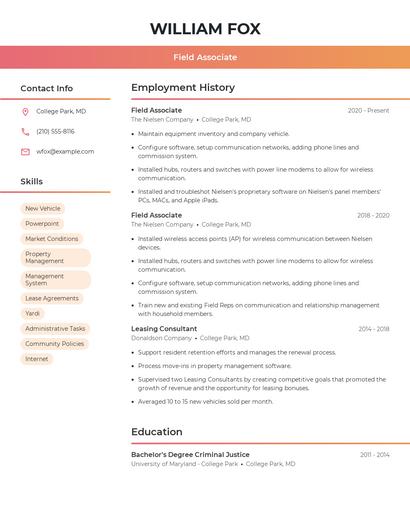 Field Associate Resume