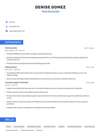 Field Associate Resume