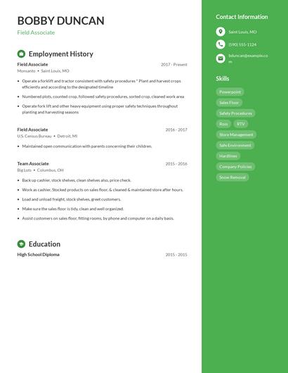 Field Associate Resume