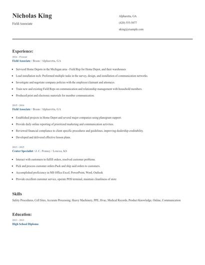 Field Associate Resume