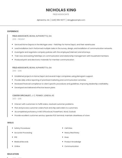 Field Associate Resume
