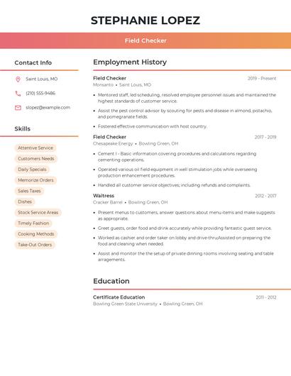 Field Checker Resume