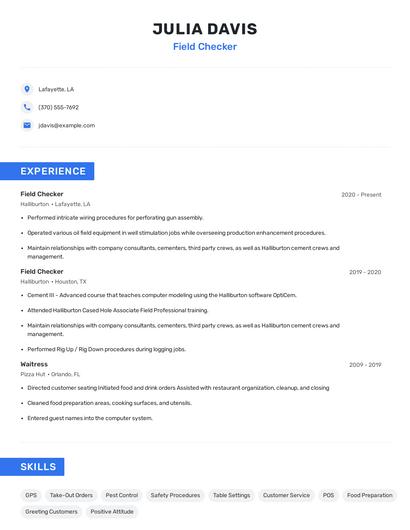 Field Checker Resume