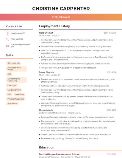 Field Chemist Resume