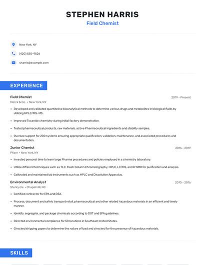 Field Chemist Resume