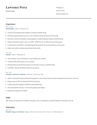Field Chemist Resume