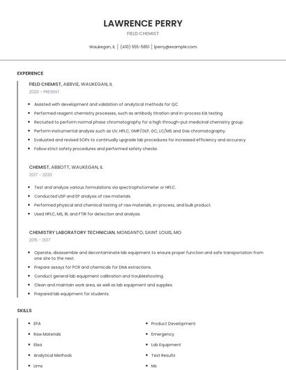 Field Chemist Resume