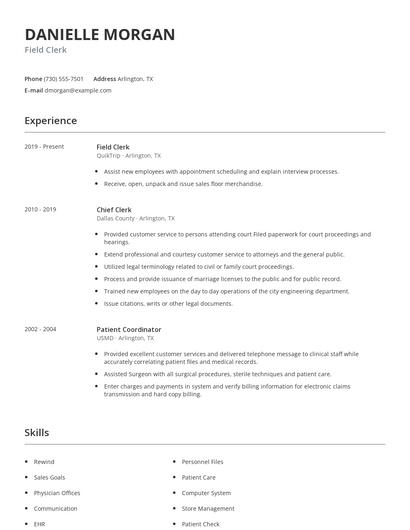 Field Clerk Resume