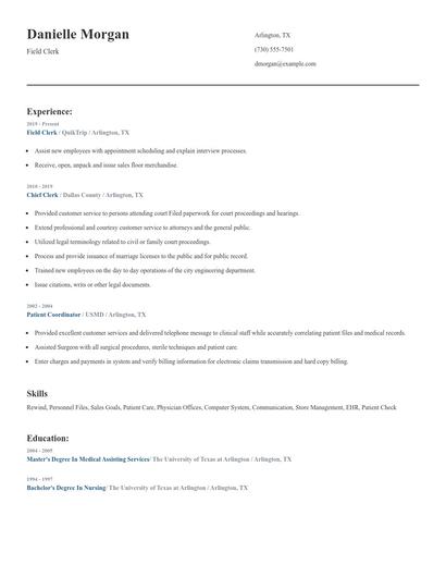 Field Clerk Resume