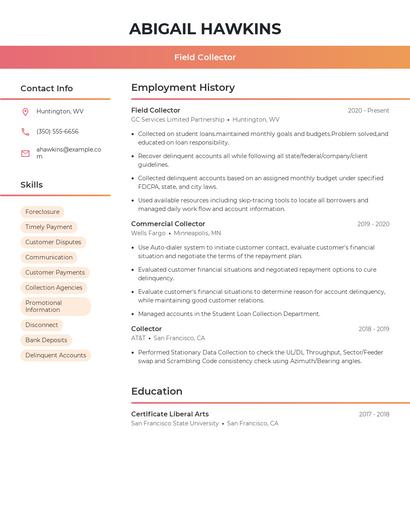 Field Collector Resume