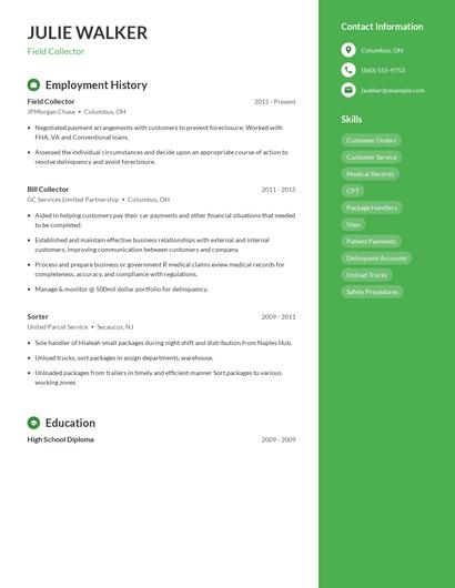 Field Collector Resume