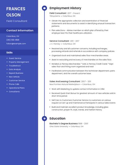 Field Consultant Resume