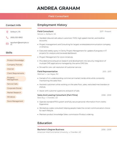 Field Consultant Resume