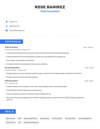 Field Consultant Resume