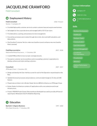 Field Consultant Resume