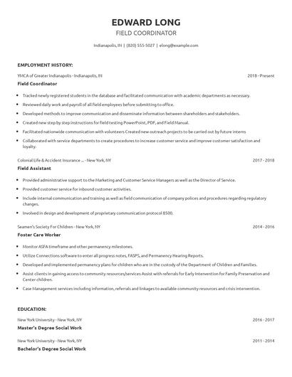 Field Coordinator Resume