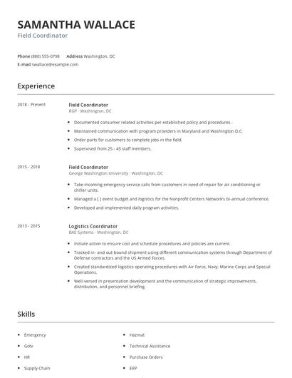 Field Coordinator Resume