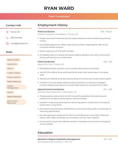 Field Coordinator Resume