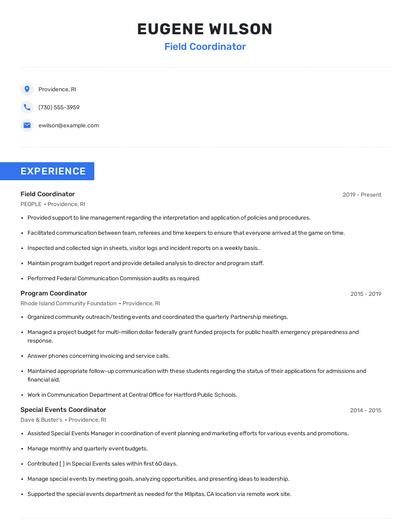 Field Coordinator Resume