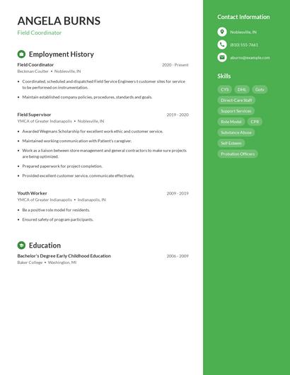 Field Coordinator Resume