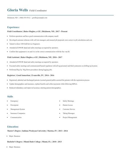 Field Coordinator Resume