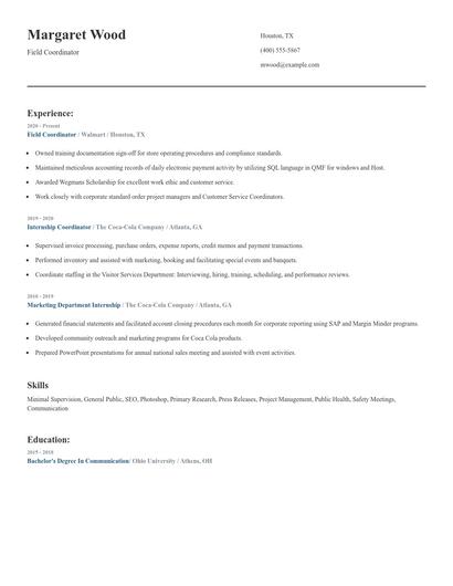 Field Coordinator Resume